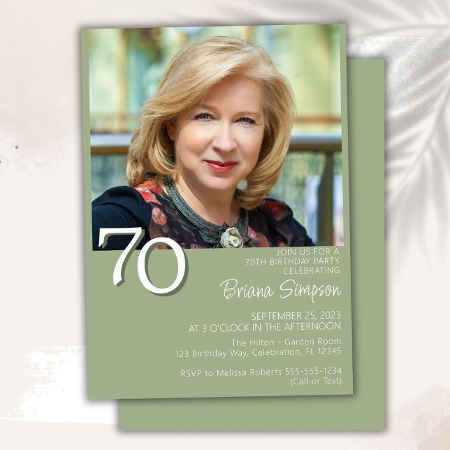 Foto Moderne Minimalistische Szene Grün 70. Geburt Einladung (Von Creator hochgeladen)