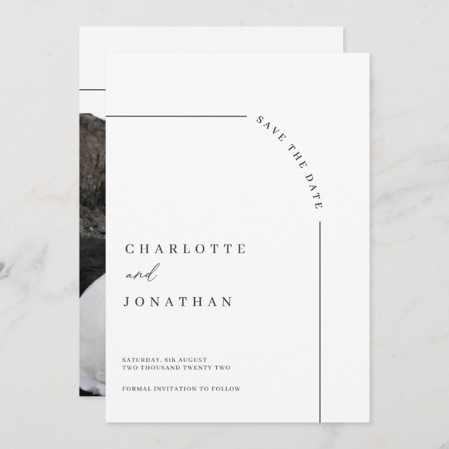 Foto Moderne Schwarz-Weiß-Hochzeit Save The Date (Vorne/Hinten)