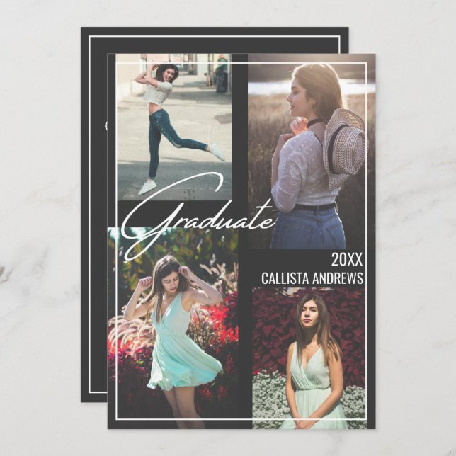 Foto Moderner, einfacher Schwarz-weißer Gerahmter  Einladung (Vorne/Hinten)