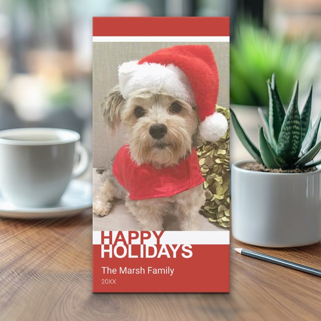 Foto - Moderner Farbblock Rotes Weihnachtsfest Feiertagskarte (Classic Christmas Photo Card)