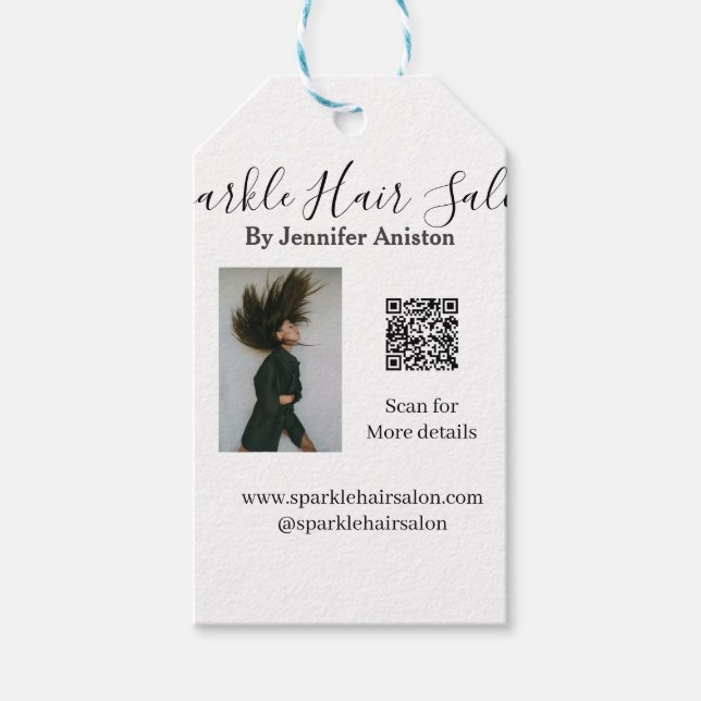 Foto Moderner Friseursalon Kleinunternehmen QR-Cod Geschenkanhänger (Vorderseite)