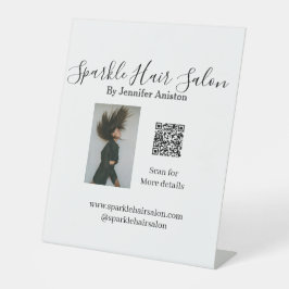 Foto Moderner Friseursalon Kleinunternehmen QR-Cod Sockelschild