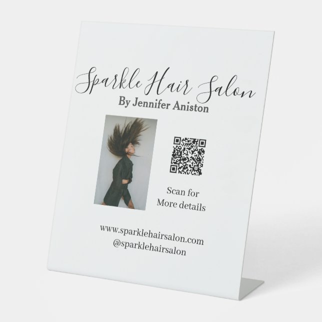 Foto Moderner Friseursalon Kleinunternehmen QR-Cod Sockelschild (Vorderseite)