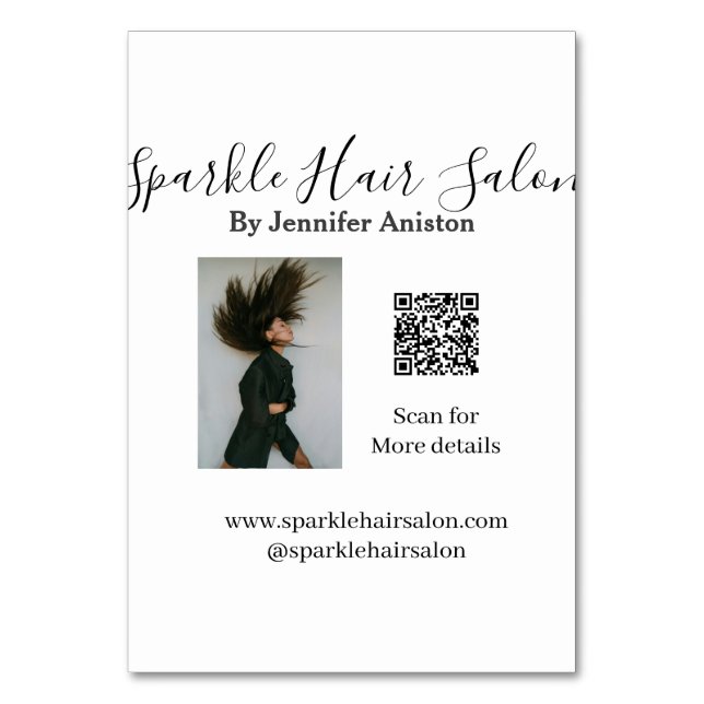 Foto Moderner Friseursalon Kleinunternehmen QR-Cod Tischnummer (Vorderseite)