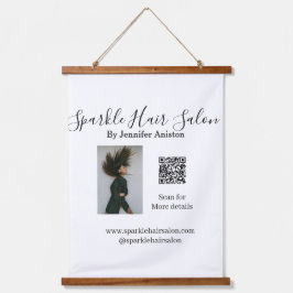 Foto Moderner Friseursalon Kleinunternehmen QR-Cod Wandteppich Mit Holzrahmen