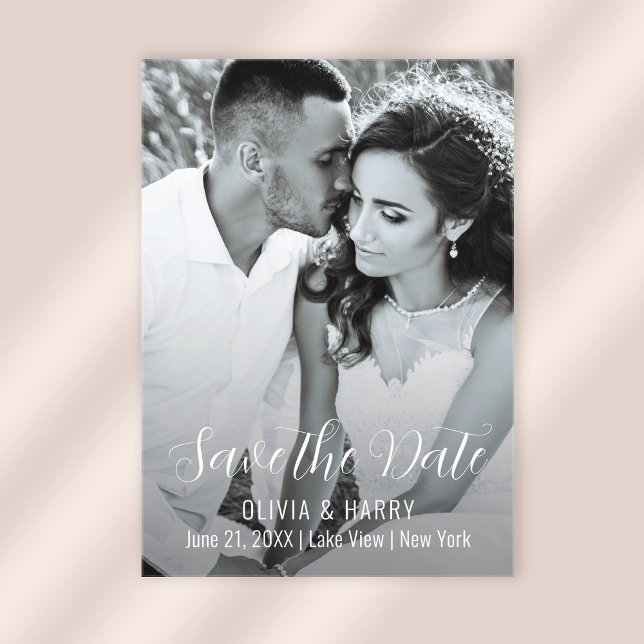 Foto Modernes, elegantes Skript Save the Date Acryleinladungen (Stylishly Personalize with Your Custom Photo and Wedding Information.)