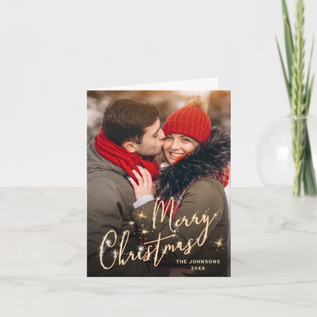 FOTO Modernes Goldenes Weihnachtsgrüßen Feiertagskarte (Vorderseite)