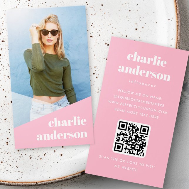 Foto modische rosafarbene Visitenkarten (Custom photo trendy influencer pink profile cards)