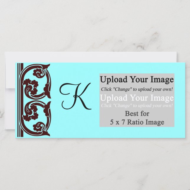 Foto Monogram Chocolate Aquamarin Rack Card Temple (Vorderseite)
