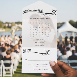 Foto Monogram Heart Line White Calendar Hochzeit All In One Einladung