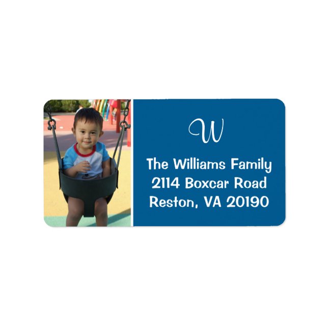 Foto Monogram Labels - Blau Adressaufkleber (Vorne)