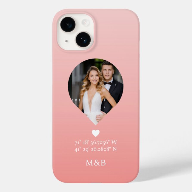 Foto Monogram Romantic Heart Coodinates Modern Case-Mate iPhone Hülle (Rückseite)