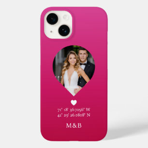 Foto Monogram Romantic Heart Coodinates Modern Case-Mate iPhone 14 Hülle