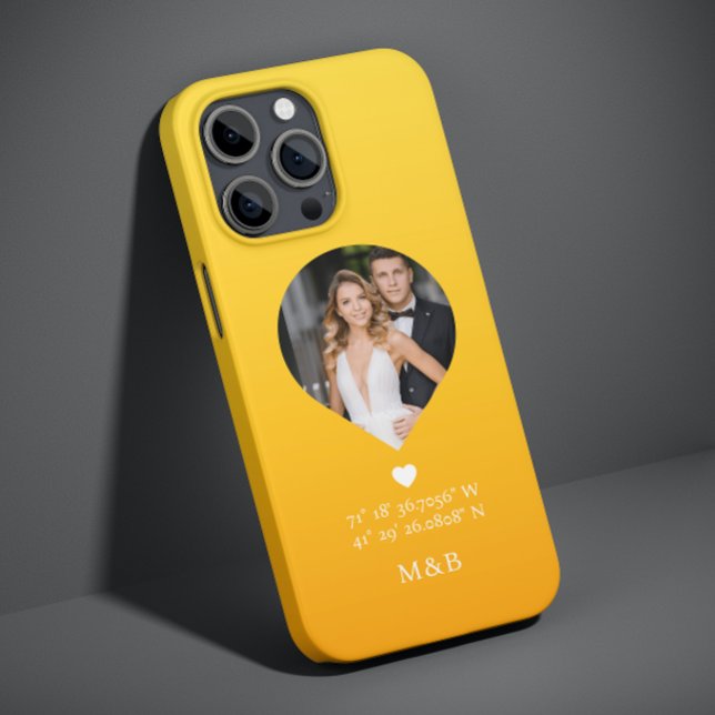 Foto Monogram Romantic Heart Coodinates Modern Case-Mate iPhone Hülle (Von Creator hochgeladen)