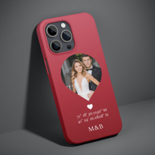 Foto Monogram Romantic Heart Coodinates Modern Case-Mate iPhone 14 Hülle