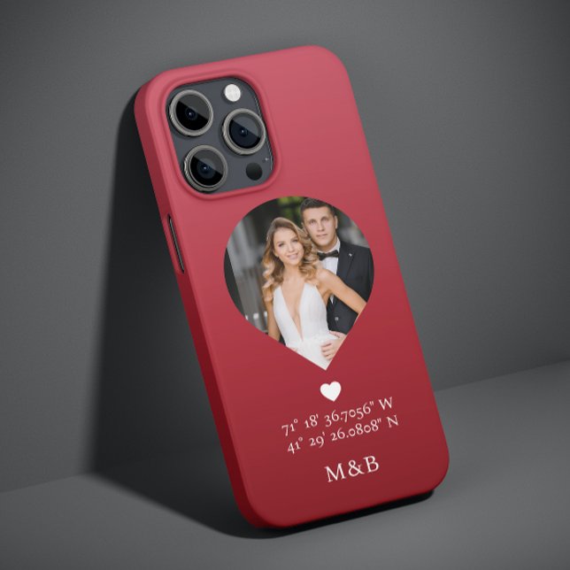 Foto Monogram Romantic Heart Coodinates Modern Case-Mate iPhone Hülle (Von Creator hochgeladen)