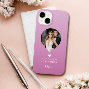 Foto Monogram Romantic Heart Coodinates Modern Case-Mate iPhone 14 Hülle