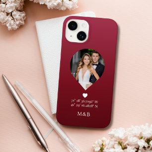 Foto Monogram Romantic Heart Coodinates Modern Case-Mate iPhone 14 Hülle