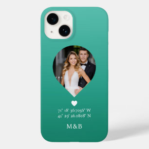 Foto Monogram Romantic Heart Coodinates Modern Case-Mate iPhone 14 Hülle
