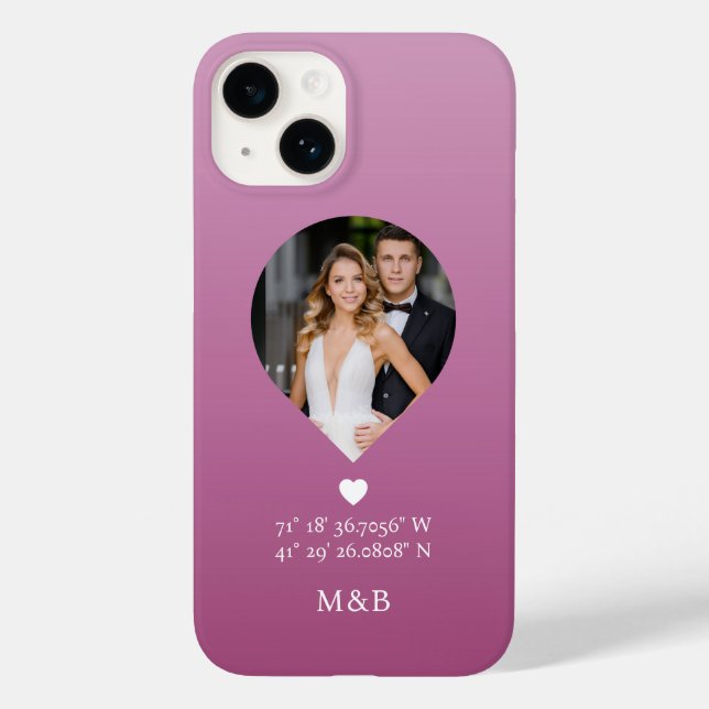 Foto Monogram Romantic Heart Coodinates Modern Case-Mate iPhone Hülle (Rückseite)