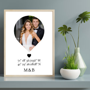 Foto Monogram Romantic Heart Coodinates Modern Poster