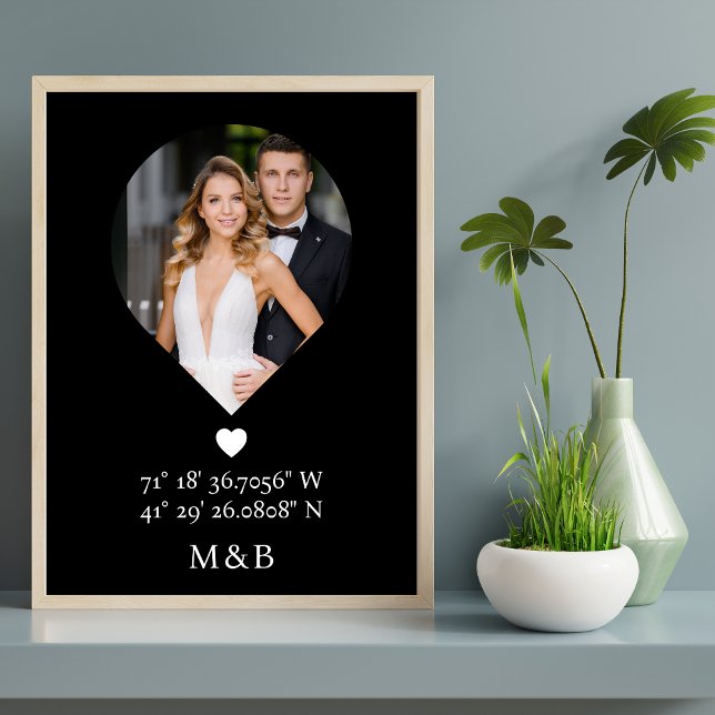 Foto Monogram Romantic Heart Coodinates Modern Poster (Von Creator hochgeladen)
