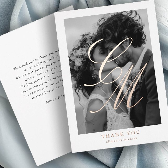 Foto-Monogram, Rose-Gold-Foil, vielen Dank! Folieneinladung (Von Creator hochgeladen)