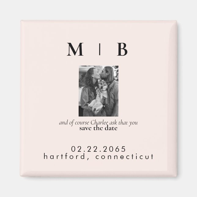 Foto-Monogramm-Blush Save the Date Hochzeit Magnet (Vorne)