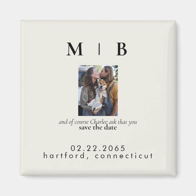 Foto-Monogramm-Creme Save the Date Hochzeit Magnet (Vorne)