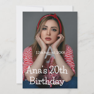 Foto Monogramm glücklich 20. Geburtstag grau weiß Einladung