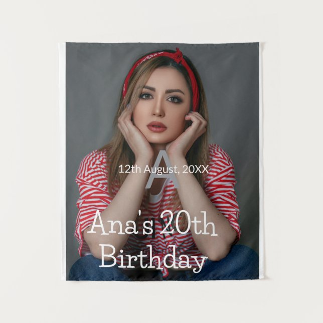 Foto Monogramm glücklich 20. Geburtstag grau weiß Wandteppich (Vorderseite)