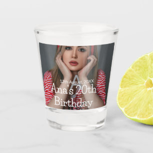 Foto Monogramm Happy 20. Geburtstag grau weiß Schnapsglas