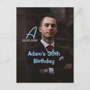 Foto-Monogramm Happy 30. Geburtstag Blau Weiß Past Postkarte