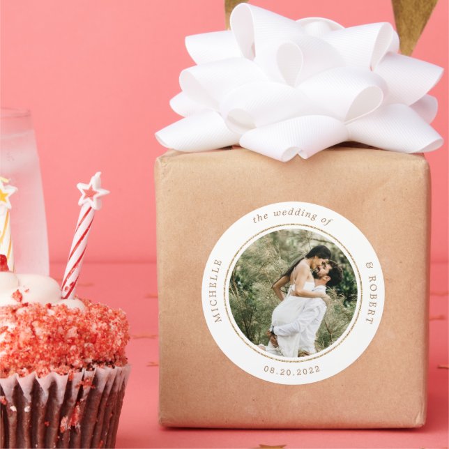 Foto-Monogramm-Hochzeit Runder Aufkleber (Party)