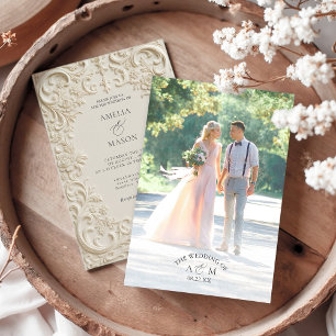 Foto-Monogramm mit geprägter barocker Hochzeitsein Einladung