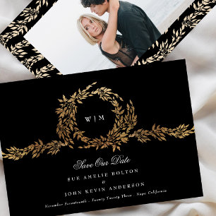 Foto Monogramm schwarzer Kamm klassisches Gold Hoc Save The Date