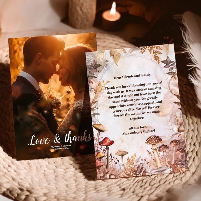 Foto Mushroom Toadstool Bezaubernde Waldhochzeit Dankeskarte (Von Creator hochgeladen)