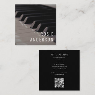 Foto Musician Piano führt QR Code Modernes Schwarz Quadratische Visitenkarte