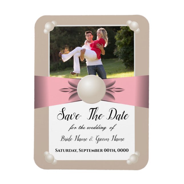 Foto "Mute Blush & Tan Pearl Ribbon" Save the Date Magnet (Vertikal)