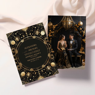 Foto Mystisch Schwarz Gold Himmelgalaxie Hochzeit Einladung