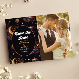 Foto Mystische Schwarze Goldene Himmelssterne Hoch Save The Date