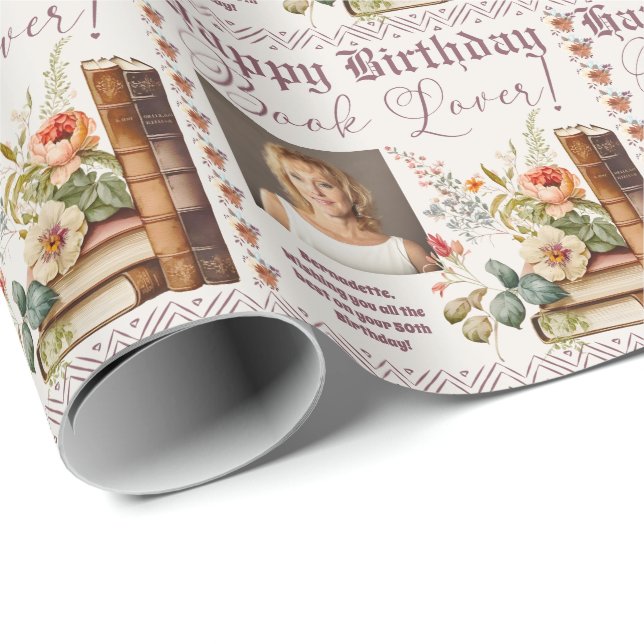 Foto Name Age Textbuch Lover Wasserfarbe Stil Geschenkpapier (Rolleneckpunkt)