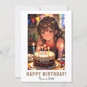 *FOTO NAME Birthday Cake ANIME Young Girl Einladung