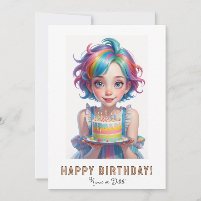 *FOTO NAME Birthday Cake Niedlich Quirky Girl Einladung (Vorderseite)
