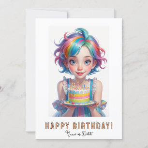 *FOTO NAME Birthday Cake Niedlich Quirky Girl Einladung