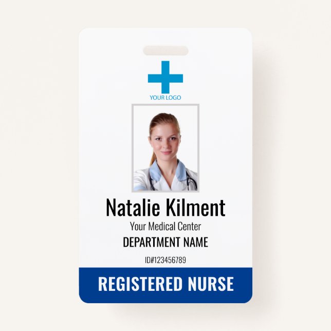 Foto Name des Krankenhauses Blau und Weiß Ausweis (Vorderseite)