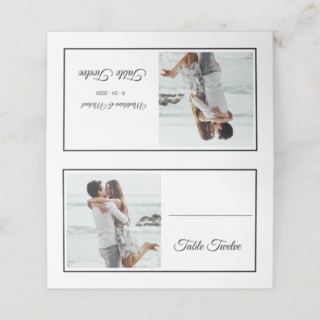 Foto Name Elegant Hochzeit Tischnummer Platzkarte (Außenseite Aufgefaltet)