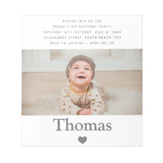 Foto Name Erstgeburtstag Herzstück Notizblock