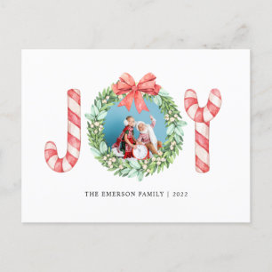 Foto, Name, Freude Wasserfarben-Weihnachtskranz Postkarte