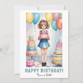 *FOTO NAME Geburtstagskarten Mädchen Kuchen Einladung